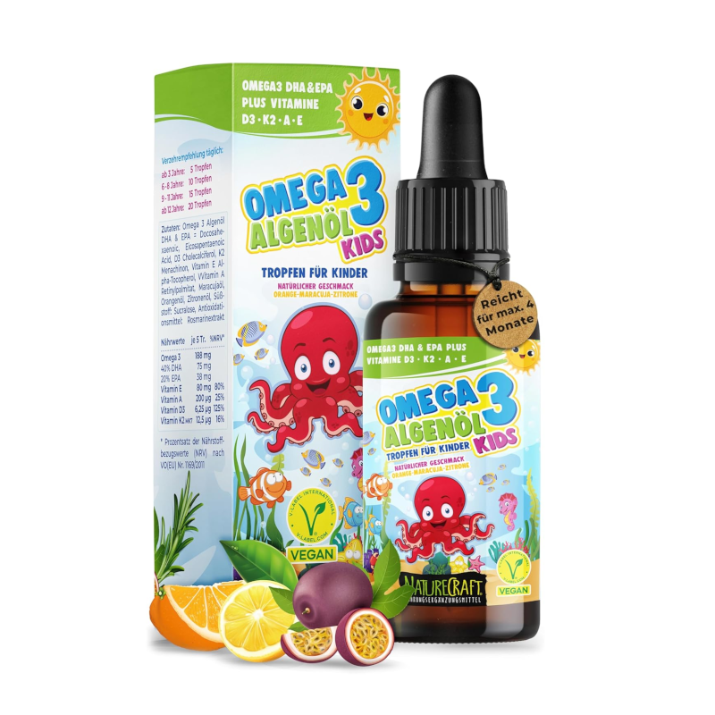 NatureCraft Omega-3 KIDS Algenöl PLUS Tropfen